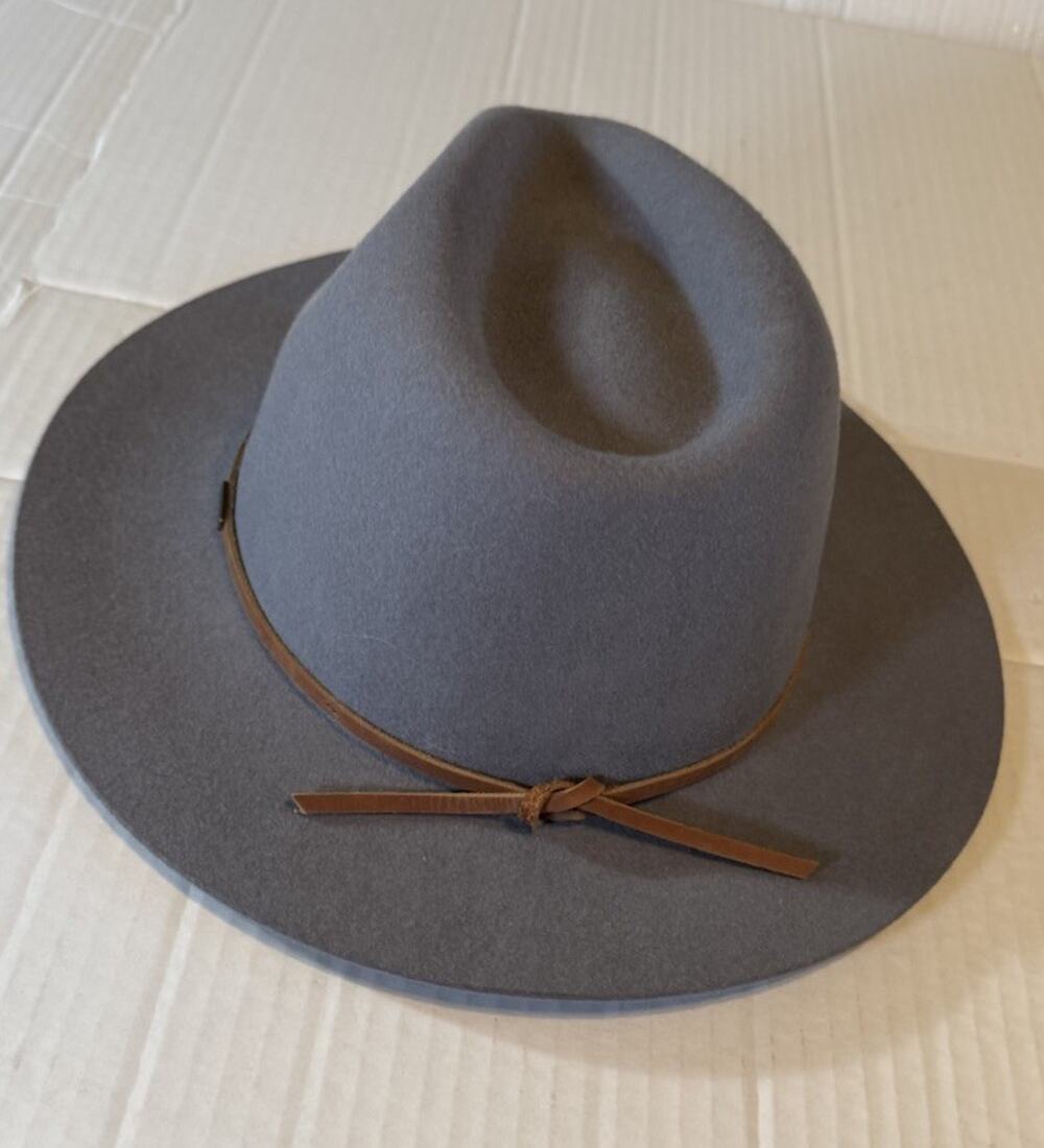 Brixton Size Large Wool Felt Fedora Hat Washed Gray Wide Brim